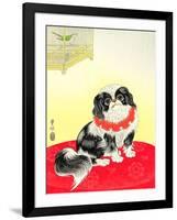 Pekingese Dog and Bush Warbler-Koson Ohara-Framed Giclee Print