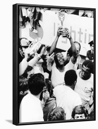 Pele in Triumph in Mexico City, June 21, 1970-null-Framed Photo