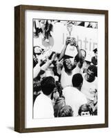 Pele in Triumph in Mexico City, June 21, 1970-null-Framed Photo