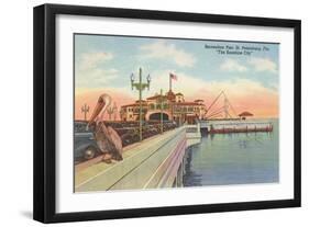 Pelican on Pier, St. Petersburg, Florida-null-Framed Art Print