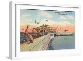 Pelican on Pier, St. Petersburg, Florida-null-Framed Art Print