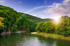 River Flows by Rocky Shore near the Autumn Mountain Forest-pellinni-Laminated Photographic Print