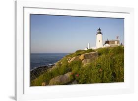 Pemaquid Light and Wild Roses, Pemaquid Point Peninsula, Near New Harbor, Maine, USA-Lynn M^ Stone-Framed Photographic Print