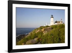 Pemaquid Light and Wild Roses, Pemaquid Point Peninsula, Near New Harbor, Maine, USA-Lynn M^ Stone-Framed Photographic Print