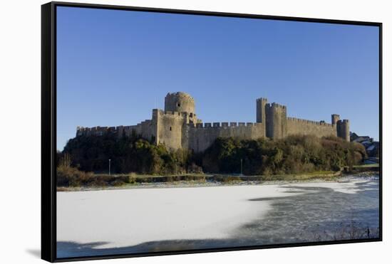 Pembroke Castle Wales in winter-Charles Bowman-Framed Stretched Canvas