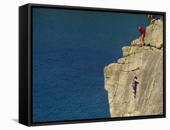 Pembrokeshire, Rockclimbing at St Nons, Pembrokeshire National Park, Wales-Paul Harris-Framed Stretched Canvas