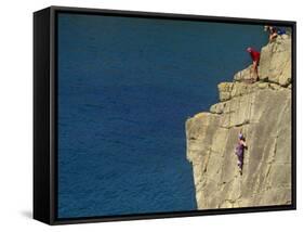 Pembrokeshire, Rockclimbing at St Nons, Pembrokeshire National Park, Wales-Paul Harris-Framed Stretched Canvas