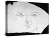 Pen and Ink Drawing of Face, Doodled on Napkin in Restuarant, by Jean Cocteau-null-Stretched Canvas