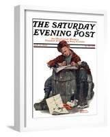 "Pen Pals" Saturday Evening Post Cover, January 17,1920-Norman Rockwell-Framed Giclee Print