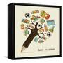 Pencil Tree Shaped Made with School Icons Set Illustration. Vector Illustration Layered for Easy Ma-Cienpies Design-Framed Stretched Canvas