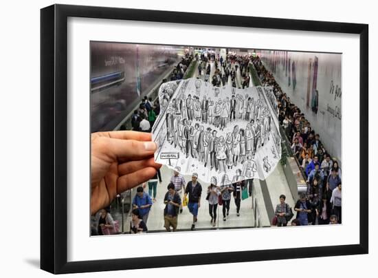 Pencil Vs Camera - Hong Kong Metro Station-Ben Heine-Framed Giclee Print