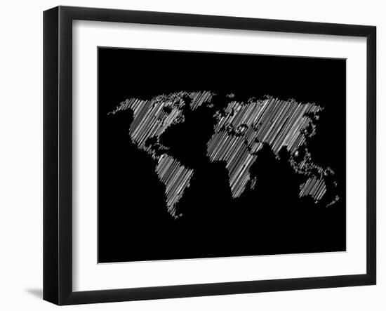 Pencile Scribble World Map 2-NaxArt-Framed Art Print