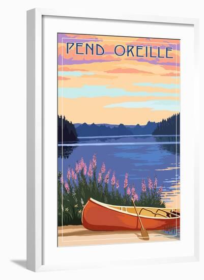 Pend Oreille, Idaho - Canoe and Lake-Lantern Press-Framed Art Print