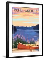 Pend Oreille, Idaho - Canoe and Lake-Lantern Press-Framed Art Print