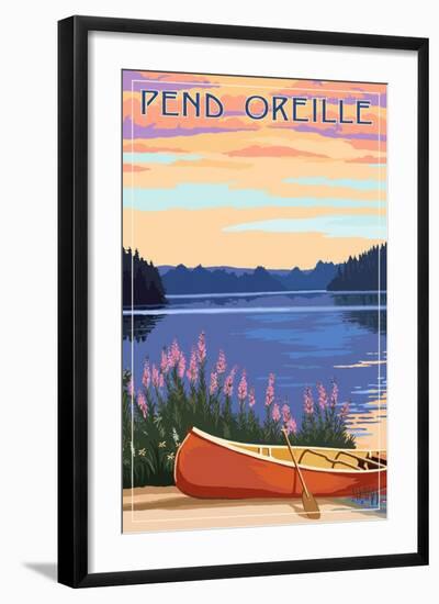 Pend Oreille, Idaho - Canoe and Lake-Lantern Press-Framed Art Print