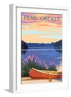 Pend Oreille, Idaho - Canoe and Lake-Lantern Press-Framed Art Print