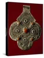 Pendant in Embossed Silver and Coral, Morocco-null-Stretched Canvas