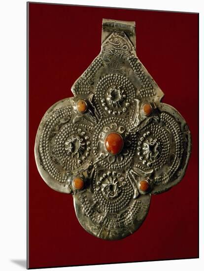 Pendant in Embossed Silver and Coral, Morocco-null-Mounted Giclee Print
