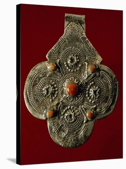 Pendant in Embossed Silver and Coral, Morocco-null-Stretched Canvas