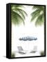 Pending Holidays - Isolated Palm Trees Umbrella and Plank Bed-Palto-Framed Stretched Canvas