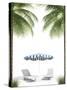 Pending Holidays - Isolated Palm Trees Umbrella and Plank Bed-Palto-Stretched Canvas