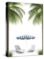 Pending Holidays - Isolated Palm Trees Umbrella and Plank Bed-Palto-Stretched Canvas