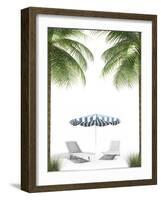 Pending Holidays - Isolated Palm Trees Umbrella and Plank Bed-Palto-Framed Photographic Print