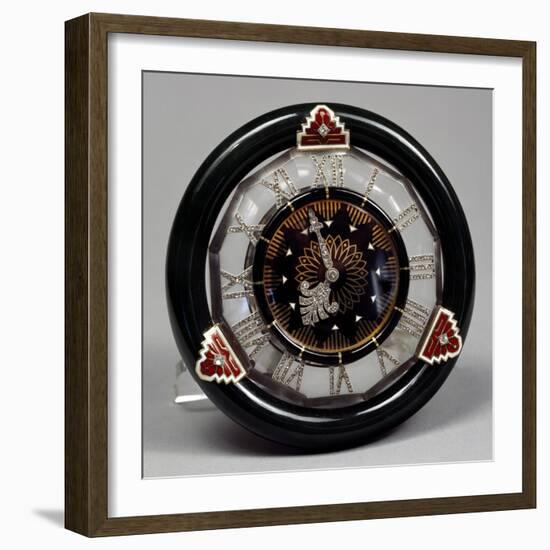 Pendulum Clock in Nephritis, Rock Crystal and Enamel, and Hands of Rosettes on Platinum, Cartier-null-Framed Giclee Print