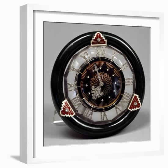 Pendulum Clock in Nephritis, Rock Crystal and Enamel, and Hands of Rosettes on Platinum, Cartier-null-Framed Giclee Print