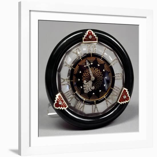 Pendulum Clock in Nephritis, Rock Crystal and Enamel, and Hands of Rosettes on Platinum, Cartier-null-Framed Giclee Print