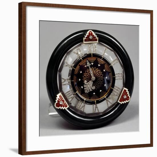 Pendulum Clock in Nephritis, Rock Crystal and Enamel, and Hands of Rosettes on Platinum, Cartier-null-Framed Giclee Print