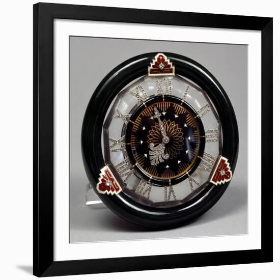 Pendulum Clock in Nephritis, Rock Crystal and Enamel, and Hands of Rosettes on Platinum, Cartier-null-Framed Giclee Print