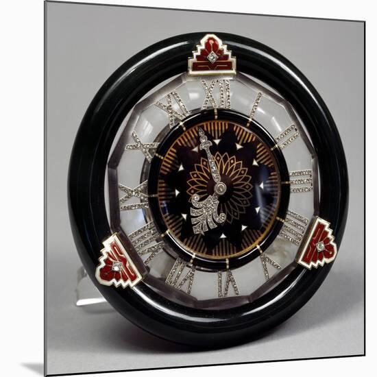 Pendulum Clock in Nephritis, Rock Crystal and Enamel, and Hands of Rosettes on Platinum, Cartier-null-Mounted Giclee Print