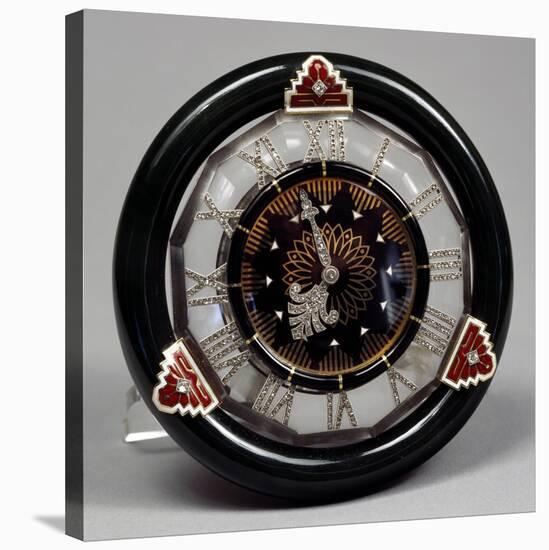 Pendulum Clock in Nephritis, Rock Crystal and Enamel, and Hands of Rosettes on Platinum, Cartier-null-Stretched Canvas