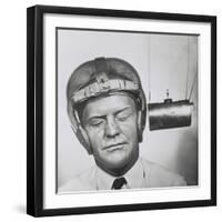 Pendulum Pounding a Plastic Helmet Worn for Testing to Improve Headgear for Football Players-null-Framed Premium Photographic Print