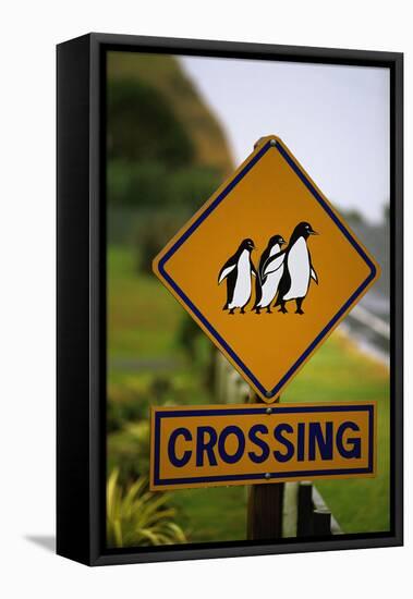 Penguin Crossing Road Sign-null-Framed Stretched Canvas