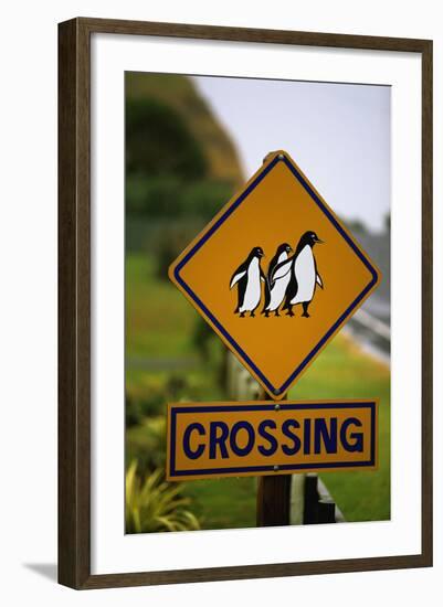 Penguin Crossing Road Sign-null-Framed Photographic Print