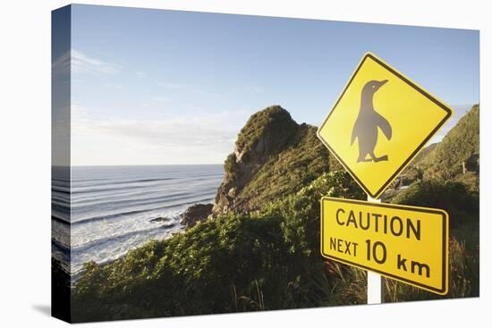 Penguin Crossing Sign-null-Stretched Canvas