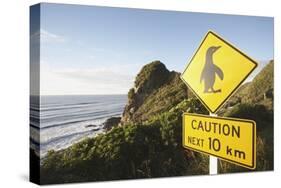 Penguin Crossing Sign-null-Stretched Canvas