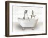 Penguin In Bathtub-Matthew Piotrowicz-Framed Art Print