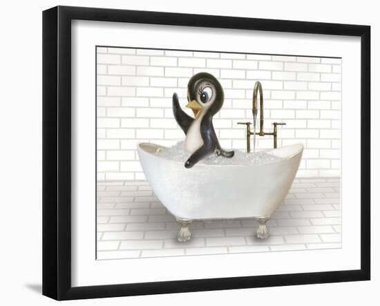 Penguin In Bathtub-Matthew Piotrowicz-Framed Art Print