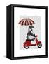 Penguin On Red Moped-Fab Funky-Framed Stretched Canvas