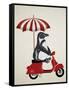 Penguin On Red Moped-Fab Funky-Framed Stretched Canvas