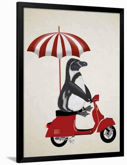 Penguin On Red Moped-Fab Funky-Framed Art Print