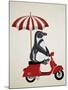 Penguin On Red Moped-Fab Funky-Mounted Art Print