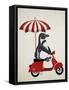 Penguin On Red Moped-Fab Funky-Framed Stretched Canvas