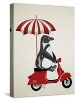 Penguin On Red Moped-Fab Funky-Stretched Canvas