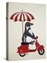 Penguin On Red Moped-Fab Funky-Stretched Canvas