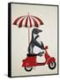 Penguin On Red Moped-Fab Funky-Framed Stretched Canvas