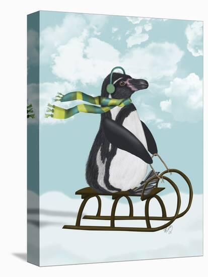 Penguin On Sled-Fab Funky-Stretched Canvas